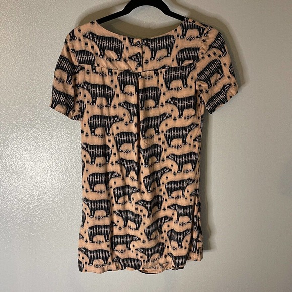 Anthropologie Maeve Zola Bear Print Shift Dress Pink & Black Animal Print Size 0 - Picture 8 of 12